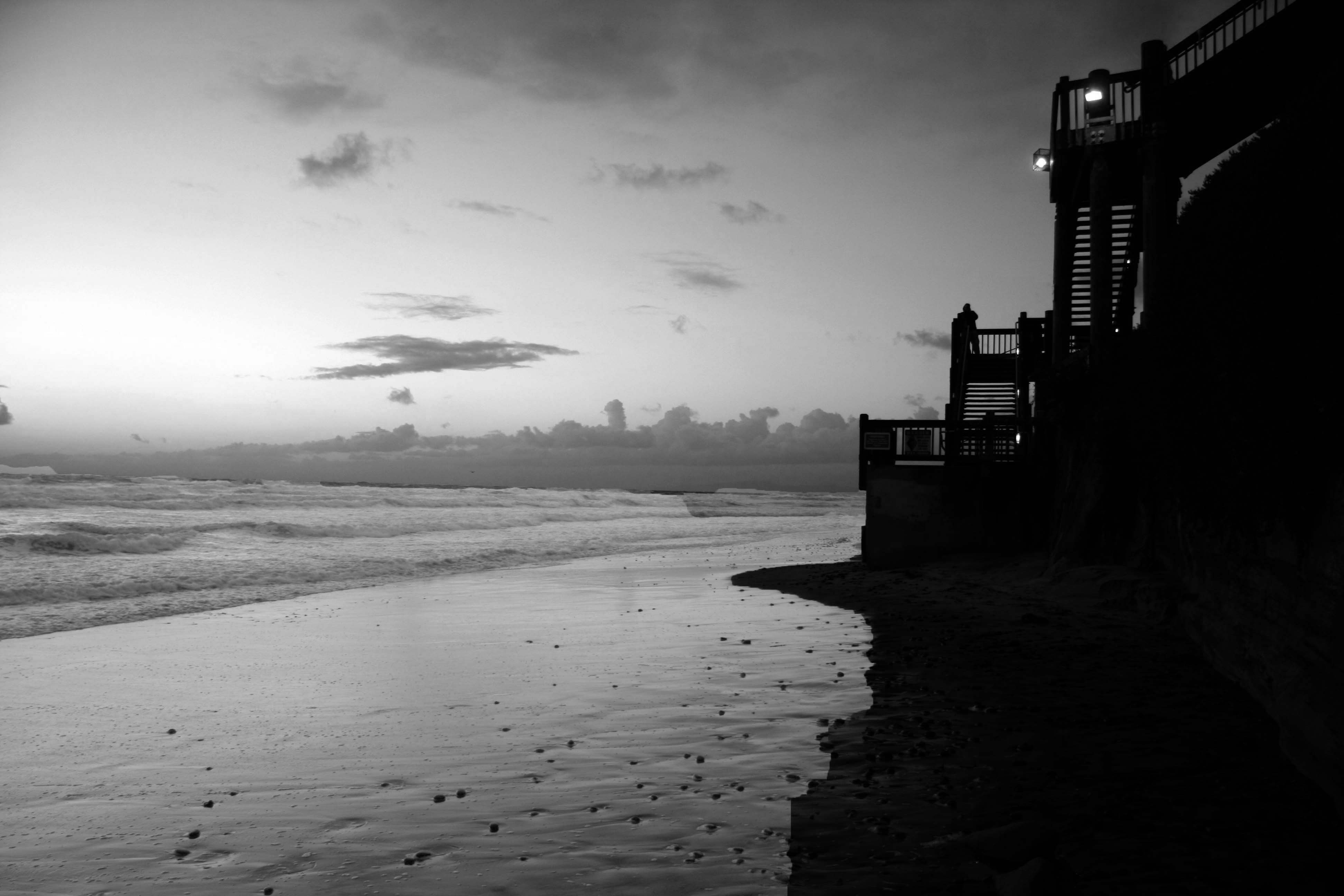 Black and white coastal landscape